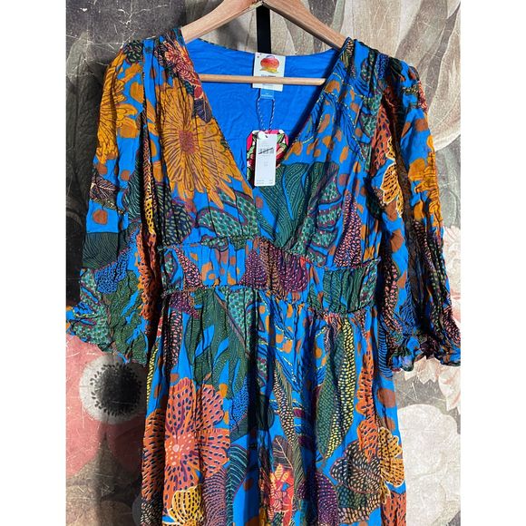 New Anthropologie x Farm Rio Puff Sleeve Maxi Dress sz XS - Picture 9 of 9